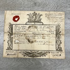 Diplôme original de congé militaire français 1739 signé par les officiers règne Louis XV