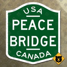 New York Buffalo Canada Peace Bridge highway road sign shield 1965 green 11x13