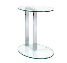 Haku Beistelltisch Couchtisch Glastisch Tisch aus Chrom/Sicherheitsklarglas oval
