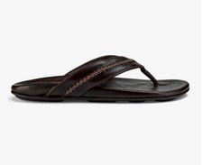 OluKai Mea Ola Men's Leather Thong Sandals Dark Java US 13 EU 46 Casual