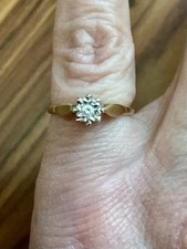OR BLANC ET JAUNE, BEAU DIAMANT, ANCIENNE BAGUE SOLITAIRE, Poinçon DIA