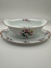 Noritake Gravy Boat w/ Attached Underplate Floral Gold Trim Nippon  Japan 1950s