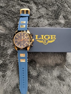 LIGE Herren Sportuhr blau Chronograph Quarz Analog 50m wasserdicht Datum Neu
