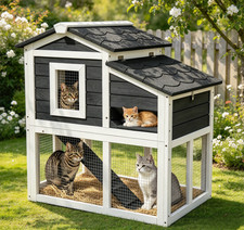 Insulated Double Layer Cat House Outdoor Cooling Shelter with Escape