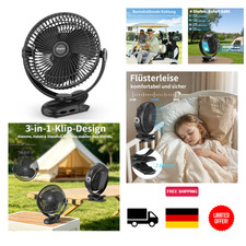 20cm Clip-On-Ventilator mit 10000mAh Akku f&uuml;r Kinderwagen, B&uuml;ro, Reise, Camping