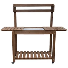 Wheeled Wood Outdoor Potting Bench with Dry Sink - Brown - 39.25" by Sunnydaze