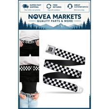 Checker Black White Seatbelt Buckle Belt For Unisex Adults - Adjustable Durabl Checker Black White Seatbelt Buckle Belt For Unisex Adults - Adjustable Durabl
