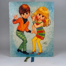 Vintage Lee Print Art Go Go 1960`s Big Eyed Girl Boy Unframed Rare VIBRANT 16x20
