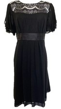 Monsoon 100% Silk Black dress with lace & floaty sleeves empire waist UK 12 VGC