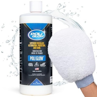 Poli Glow Boat & RV Polish Kit with Applicator Mitt - 32 oz High-Gloss Fiberg...