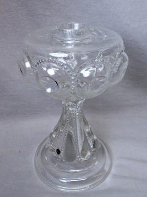 Antique Peacock Feather American Pressed Glass Oil Kerosene Stand Lamp Base