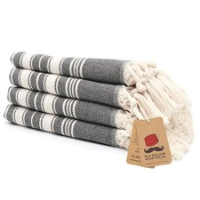 4 Pack Stripe Black Turkish Hand Towels, 39x19, 100 Cotton, Bathroom, Dishcloth