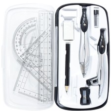 Geometry Set, 10 Pcs Math Protractor Compasses Kit with Ruler, Triangles, Era...