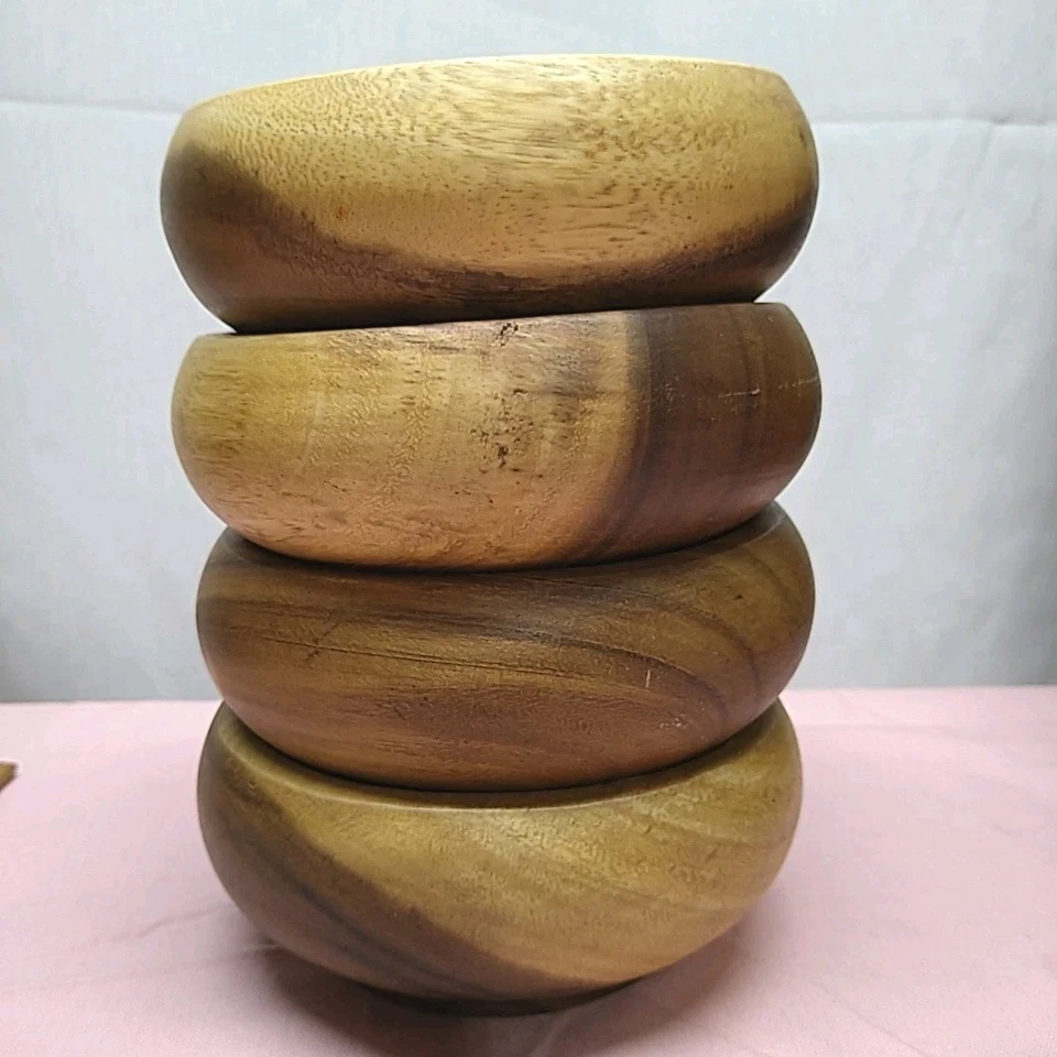 Caja y barril de madera ensaladeras Phoenix 547-530 retirado 6" redondo lote de 4 de colección Foto 2 de 4