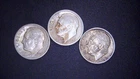 Rosevelt Dimes lot of 3 1956 D, 1952 S & 46 P 90% Silver