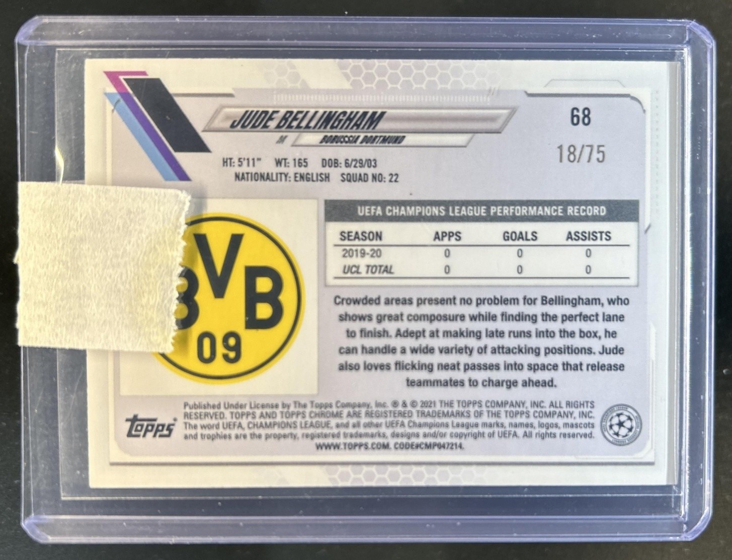 2020 Topps Chrome Sapphire UEFA Jude Bellingham RC Green Rookie #/75 Dortmund view 2