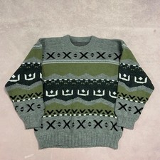 Vintage Knitted Jumper Abstract Patterned Grandad Knit Sweater Men's M
