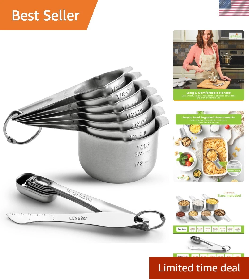 Elegant 14-Piece Kitchen Measuring Cups & Spoons Set - Ergonomic & Rust-Proof