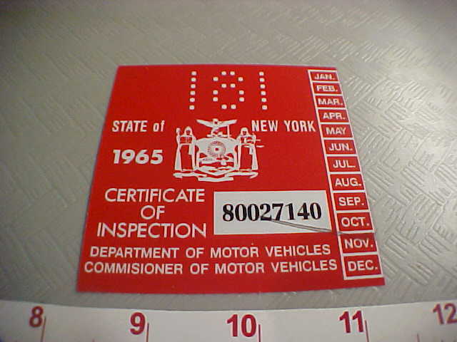 new york 1965 inspection sticker winshild st rod hot rod | eBay