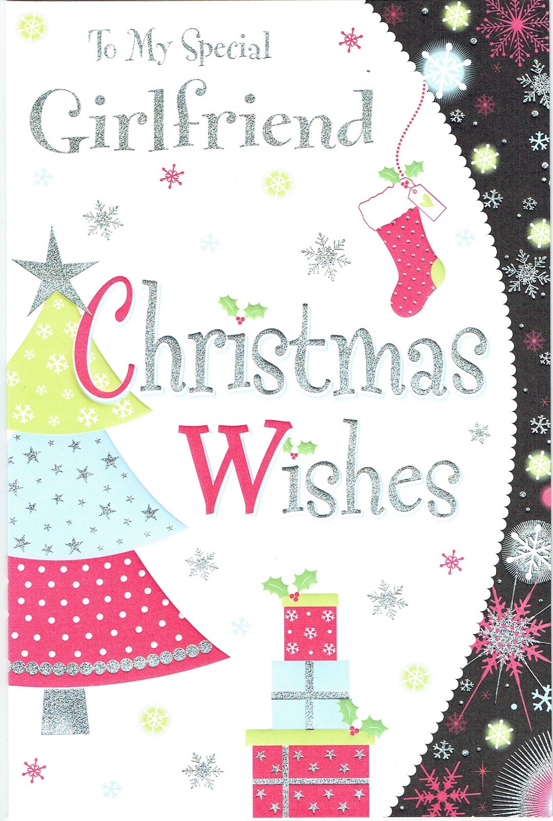 Special GIRLFRIEND CHRISTMAS CARD Quality Tree and Gifts Design