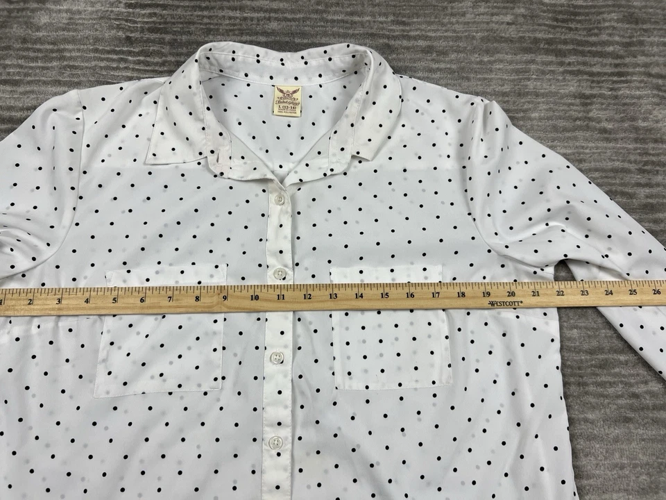 Faded Glory Top Womens Large White Black Polka Dot Button Up 3/4 Sleeve - Image 4 of 4