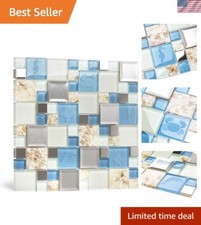 Blue Sea Glass Tile Backsplash Beach Style Mosaic Tiles Real Seashell Inside ...