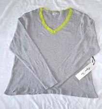 New Paper Tee Gray Ribbed Long Sleeve Lace Shirt Womens Size 1X