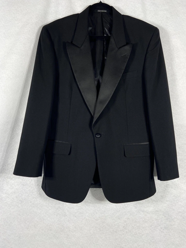 Calça smoking masculina Neil Allyn 3 peças 40R preta 100% lã cintura ajustável - Imagem 3 de 4