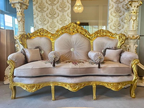 Ensemble canapé beige Louis XV ensemble canapé ancien rococo salon sofa set déco fait main - Photo 6/14