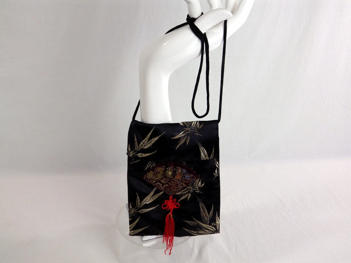 Mini Satin Festival Cross Body Bag 8 x 6 Oriental Floral Fan