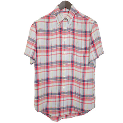 Men Brooks Brothers Casual Shirt Short Sleeves Linen Size S XME215