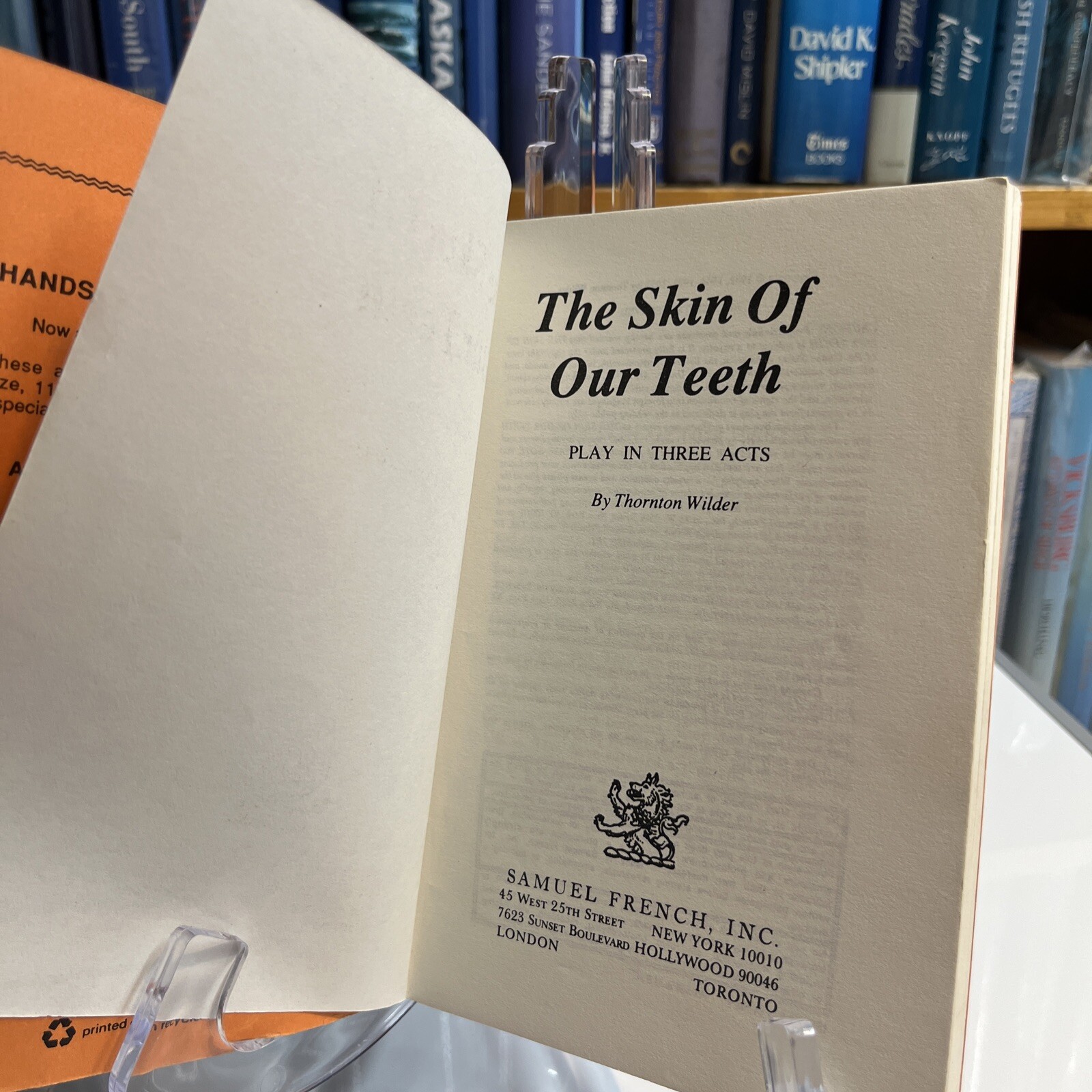 The Skin of Our Teeth by Thornton Wilder 1972 Samuel French Publisher