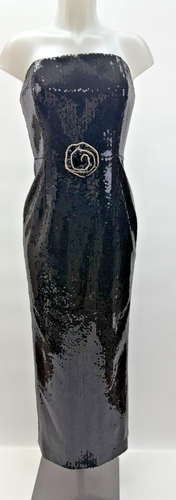 THE NEW ARRIVALS BY ILKYAZ OZEL Black Strapless Sequin Gown SZ 40 8-10 NWT