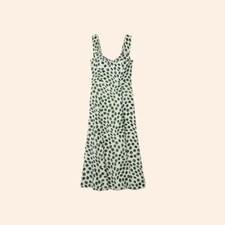 NWT $248 Reformation Fulton Dress Tapioca White Green Dot Midi Sweetheart 12