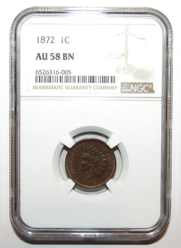 1872 Indian Head Cent NGC AU 58 BN