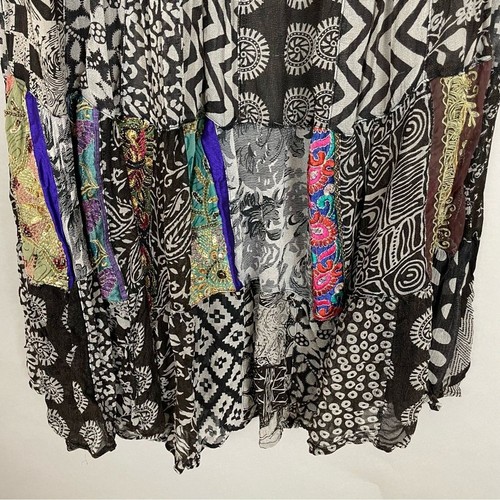 Gonna scopa patchwork midi coulisse elastico in vita hippie boho nera - Foto 15 di 15