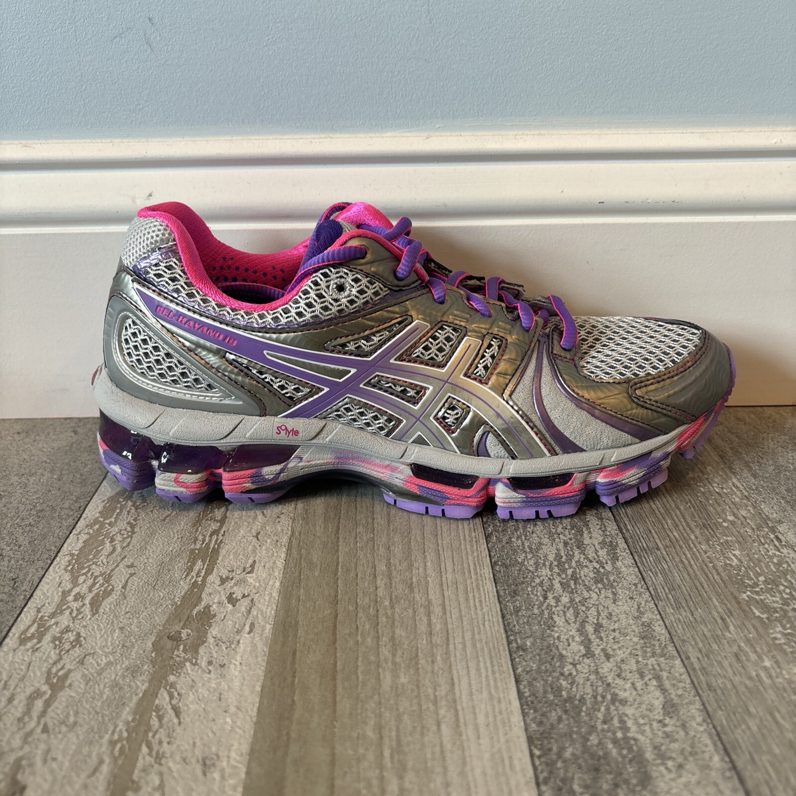 ASICS GEL KAYANO 18 WOMENS SZ 8.5 TITANIUM TRAINER NIMBUS KINSEI UK EUR RARE DS
