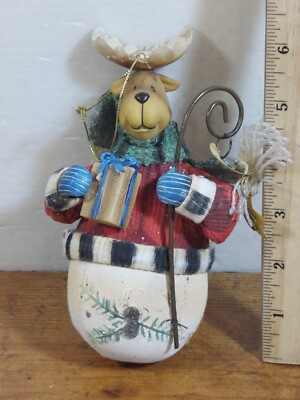 Fabric Mache Christmas Ornament Roly Poly Moose Staff Present