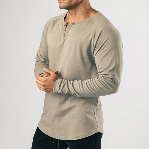 Casual Grandad T-Shirt in Soft Cotton Blend with Slim Fit and Long Sleeve - Picture 39 of 39