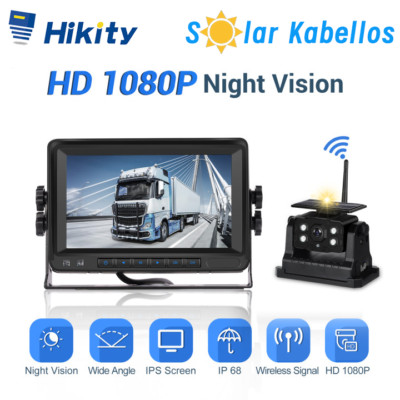 Rückfahrkamera Solar Kabellos Funk 150° Mit 7'' Farbmonitor Einparkhilfe LKW BUS