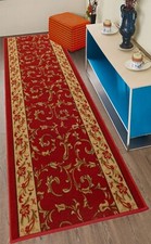 Custom Length Non Slip Floral Red Design Rug Runner
