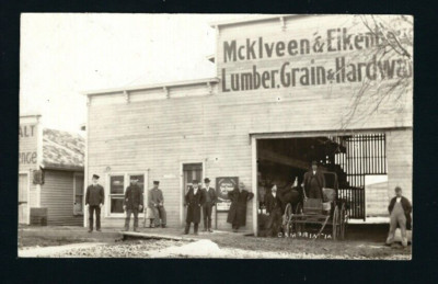 Cambria Iowa IA 1908 RPPC Mcklveen & Eikenberry Lumber, Grain & Hardware, Buggy