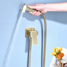 Brushed Gold Brass Toilet Hot Cold Mixer Bidet Spray Handheld Bidet Diaper Set