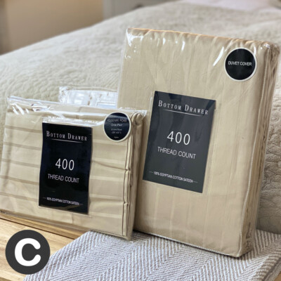 Luxus 100 % Ägyptische Baumwolle Neutral Beige Leinen Gestreift 400 Fäden Bettbezug Set