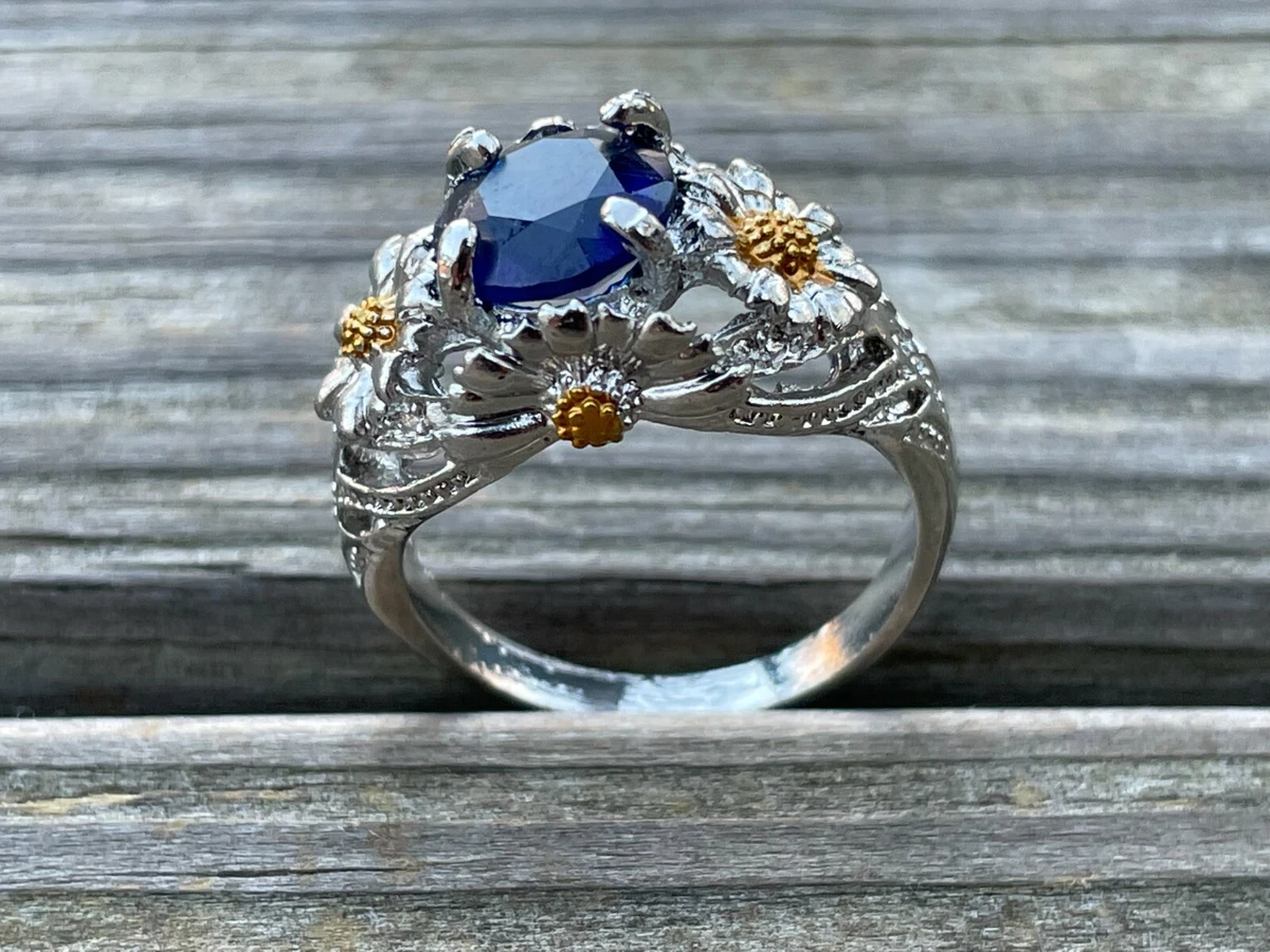 Women Rings Silver/Gold Tone Blue Faux Stone Fashion Jewelry Size Size 10