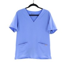 Figs Casma Three Pocket Scrub Top Womens L Blue Uniform Nurse Work Medical Lab