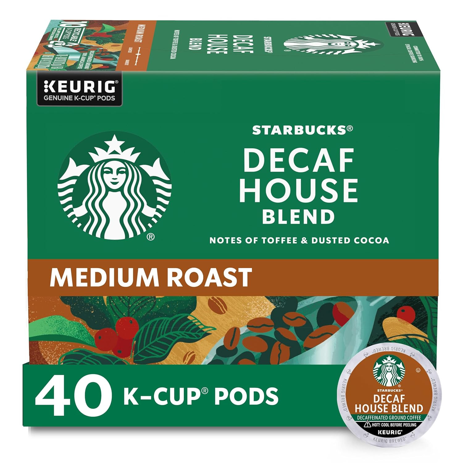 Decaf K-Cup Coffee Pods, House Blend for Keurig Brewers, 1 Box (40 Pods)