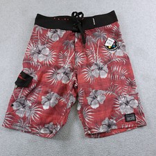 MAUI and Sons Board Shorts Mens 30 Red Floral Unlined Swim Trunks Surfing