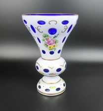 Dekorative Prunk Glas Vase Blumendekor Böhmen Bohemia Czech Art Glass 21cm