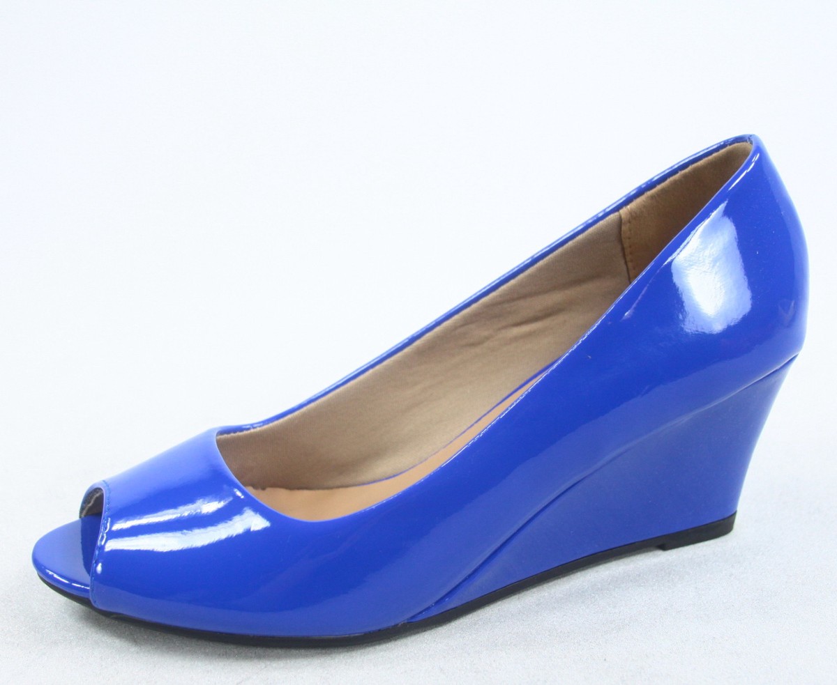 NEW Women's Patent Open Peep Toe Low Wedge Heels Pump Sandal NEW Women's Patent Open Peep Toe Low Wedge Heels Pump Sandal